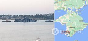 A photo of the Russian Samum ship being towed to port after the SeaBaby drone strike appeared online