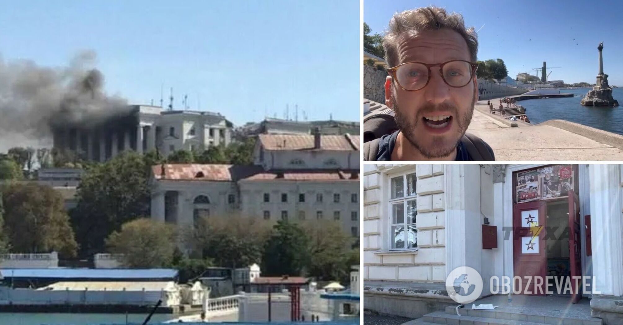 Pro-Russian propagandist shows the moment of the attack on the headquarters of the Russian Black Sea Fleet in Sevastopol. Video