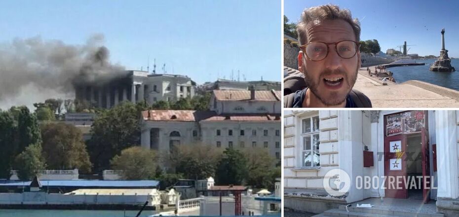 Pro-Russian propagandist shows the moment of the attack on the headquarters of the Russian Black Sea Fleet in Sevastopol. Video