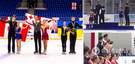 Ukrainian figure skaters disdained to touch Russian Georgians, ignoring them at the awards ceremony. Video.