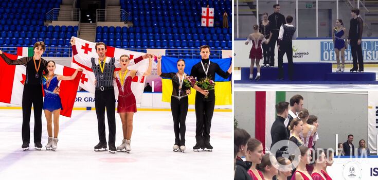 Ukrainian figure skaters disdained to touch Russian Georgians, ignoring them at the awards ceremony. Video.