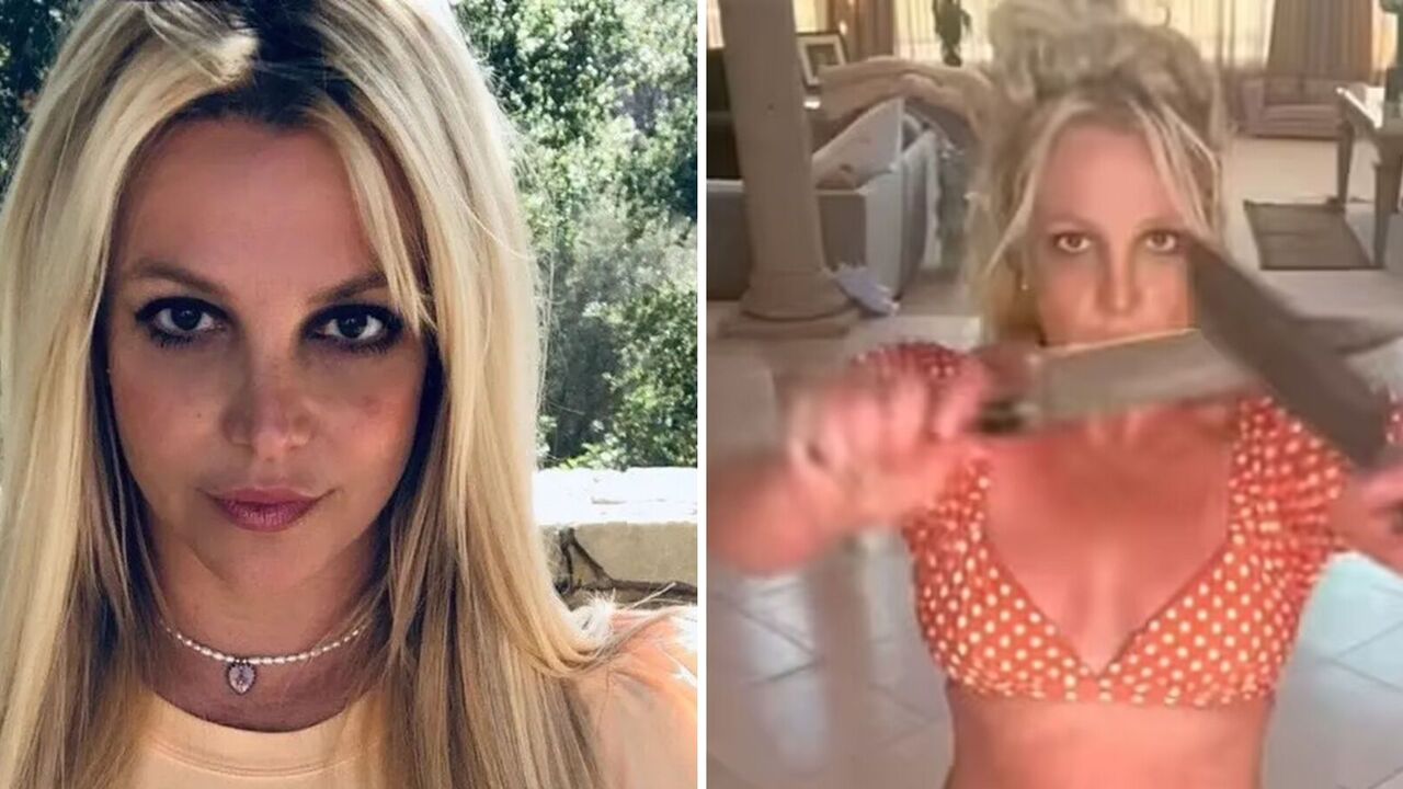 Britney Spears w bikini tańczy nago z nożami i straszy psy. Wideo
