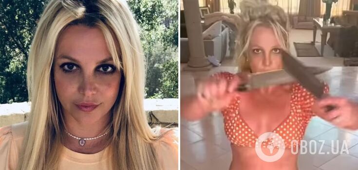 Britney Spears in a bikini did a revealing dance with knives and scared the dogs. Video