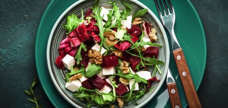 Simple salad with beets, feta and nuts in 5 minutes 
