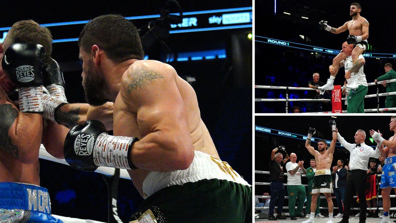 An unbeaten boxer won a fight in England in 54 seconds. Video