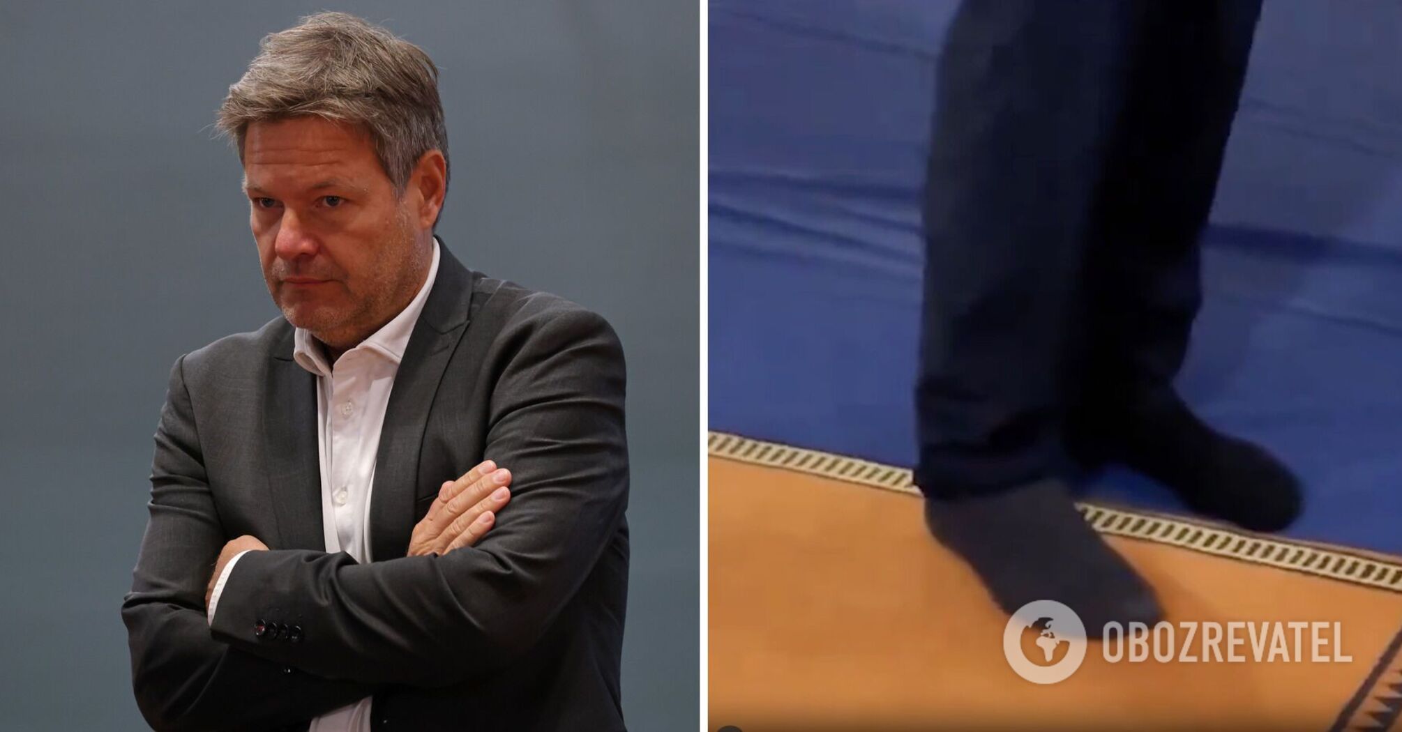 During a visit to Oman, the Vice Chancellor of Germany took off his shoes in a mosque and showcased various socks: the awkward moment was caught on video