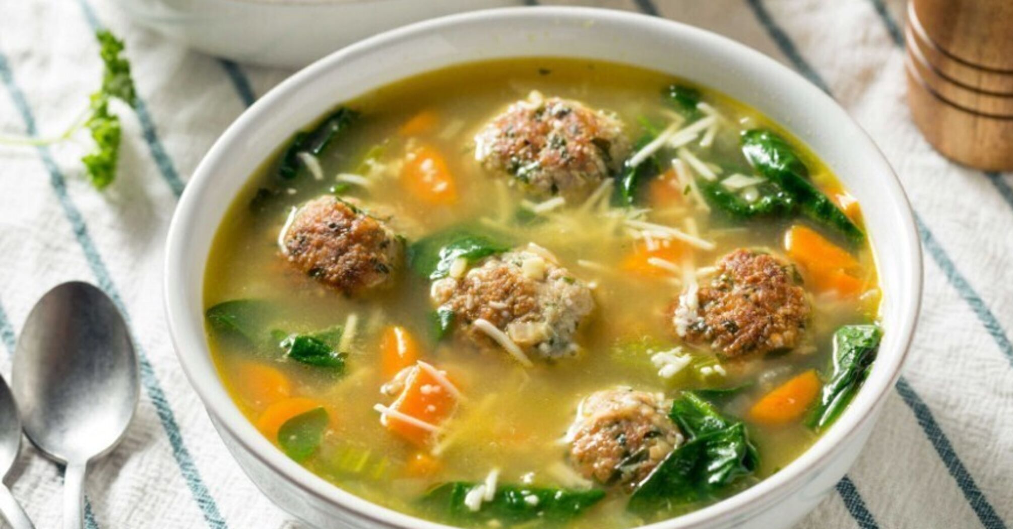 Soup with meatballs and buckwheat