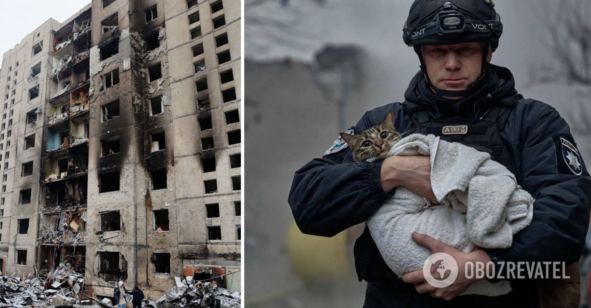 A policeman rescued a cat