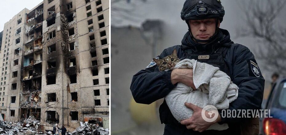 A policeman rescued a cat