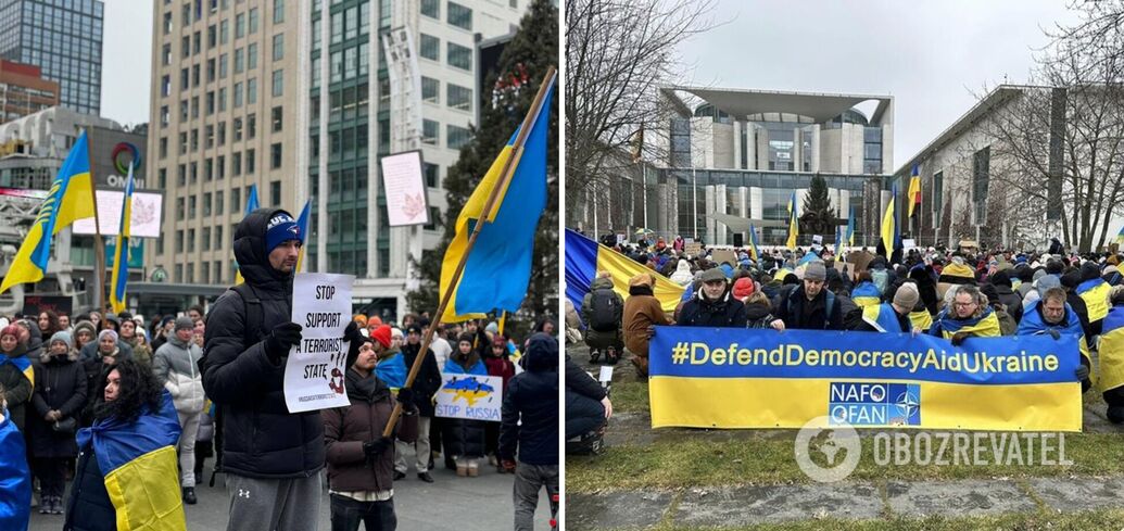 Ukraińcy na całym świecie organizują wiece, domagając się zwiększenia pomocy wojskowej dla Ukrainy. Zdjęcia i wideo