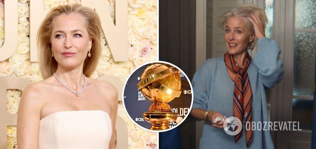 "Sex Education" star Gillian Anderson wore a dress with embroidered vaginas to the 2024 Golden Globes