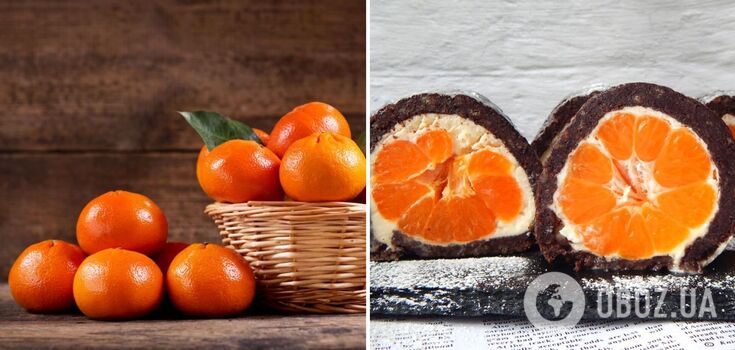 Chocolate roll with tangerines