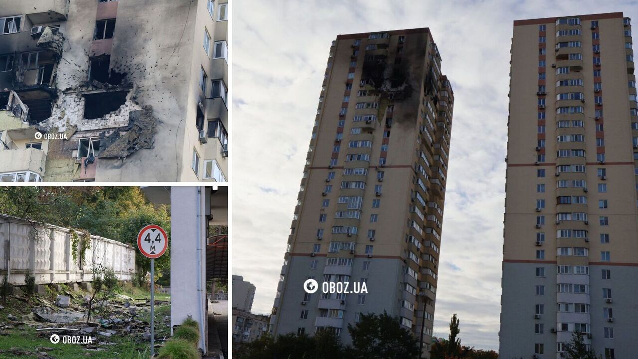 A huge hole instead of a window and terrifying traces of fire: consequences of the Russian drone attack on a residential building in Kyiv. Photo and video