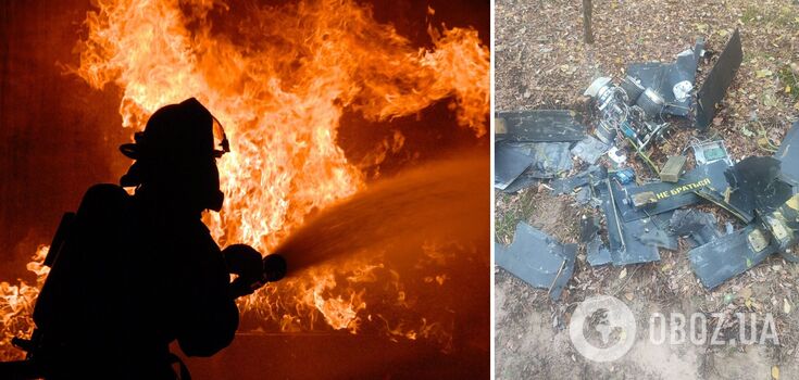 Drone wreckage falls near infrastructure facility in Cherkasy region, causing a fire