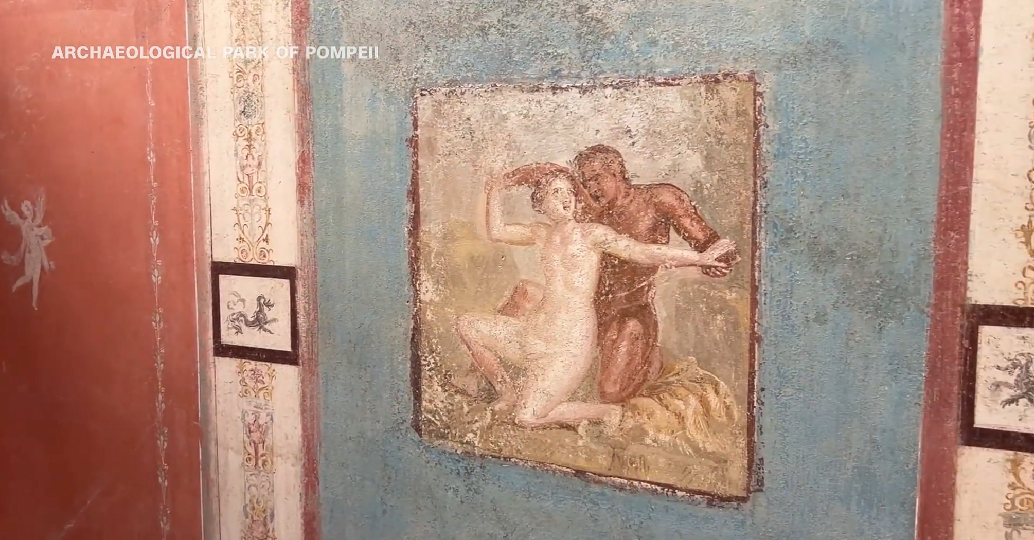 A tiny house with erotic frescoes was unearthed in Pompeii. Photo