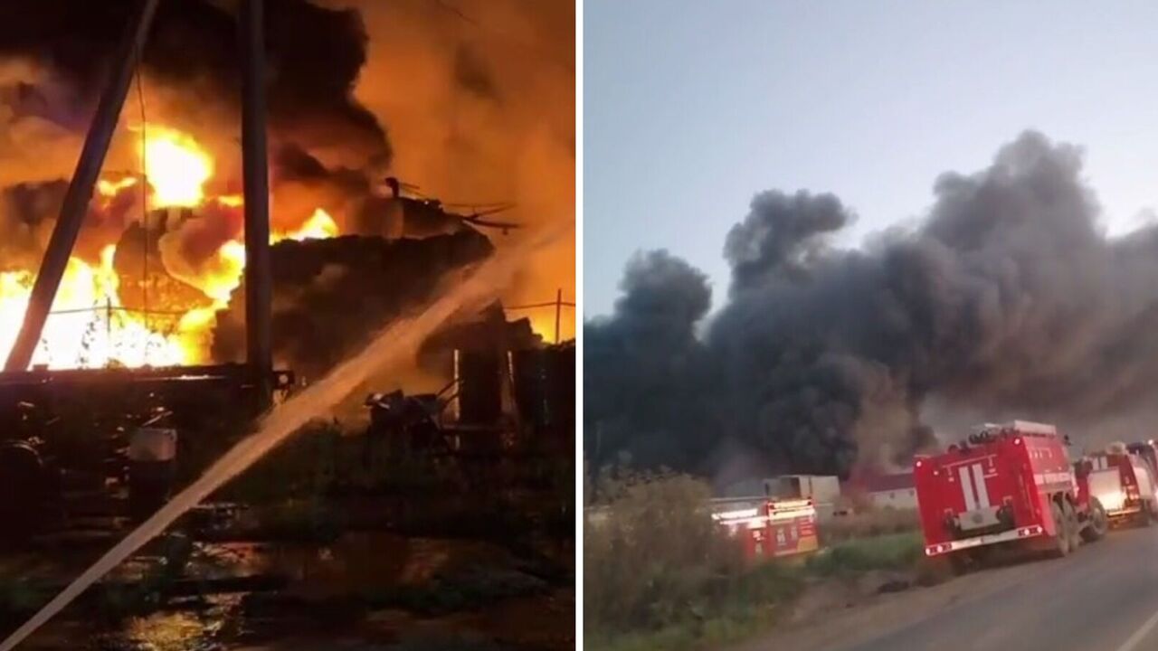 Powerful fire breaks out at oil depot in Russia's Perm region: black smoke can be seen from miles away. Video