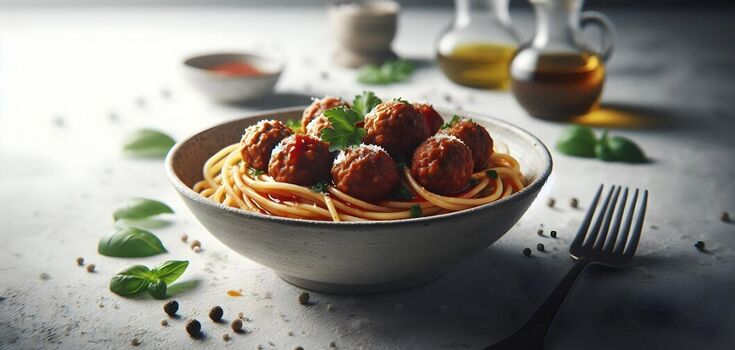 A new way to cook pasta for lunch: just add meatballs instead of regular meat