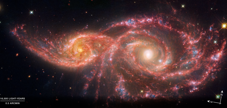 Like blood-soaked eyes: NASA shows a merging of two galaxies. Photo and video