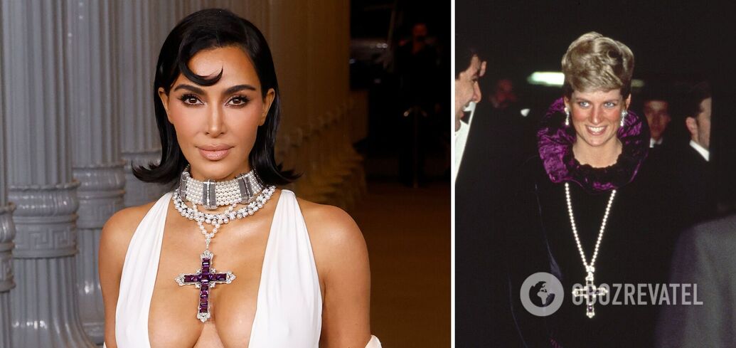 Kim Kardashian went out in public wearing Princess Diana's necklace for almost $200 thousand. Photo comparison