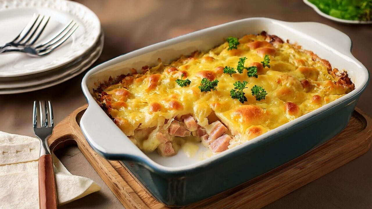 Budget and hearty potato and meat casserole: be sure to cook for lunch