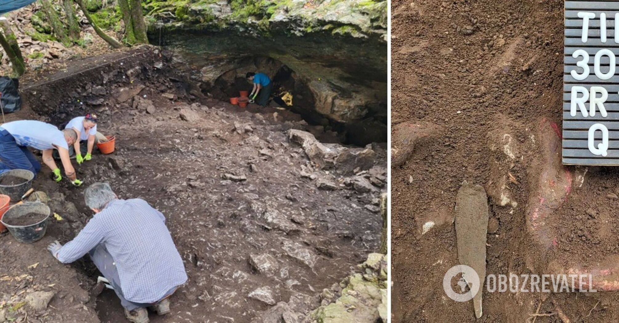 A 4000-year-old dagger and fragments of human skulls were found in an Italian cave. Photo