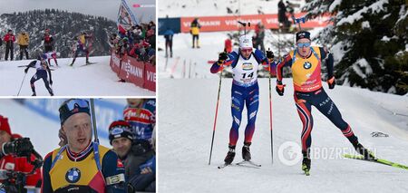 Second best biathlete "knocks off" rival during World Cup race. Video