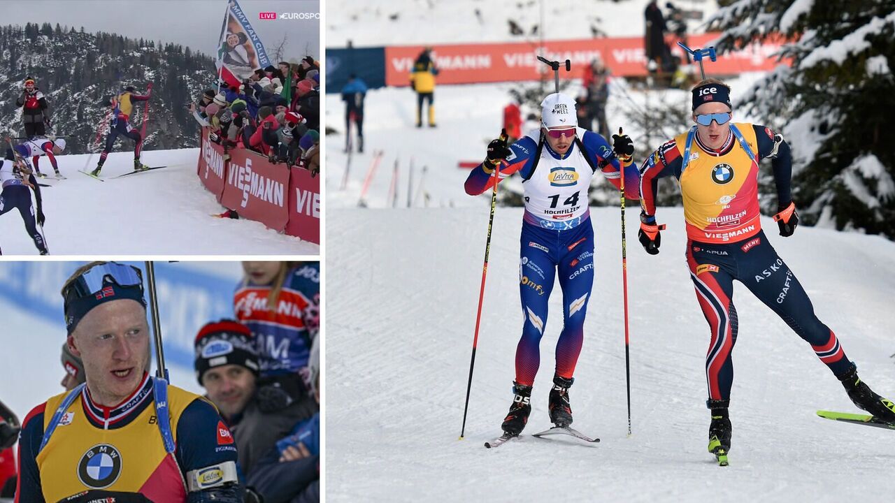 Second best biathlete "knocks off" rival during World Cup race. Video