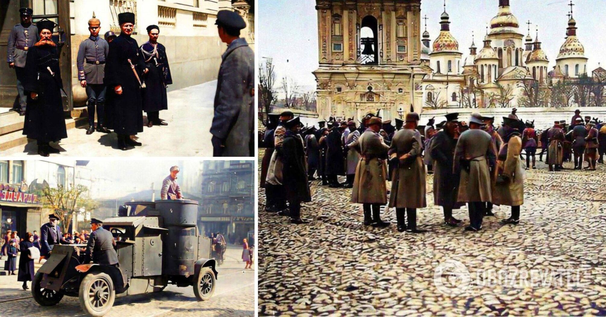 The web shows what Kyiv was like during the Ukrainian state in 1918. Colorized photos