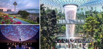 Wodospad, taras widokowy i planetarium na lotniskach
