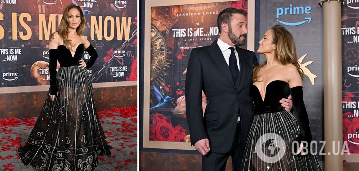 In a translucent dress with zodiac signs: Lopez impresses with a luxurious look at the premiere of the movie about her love with Affleck