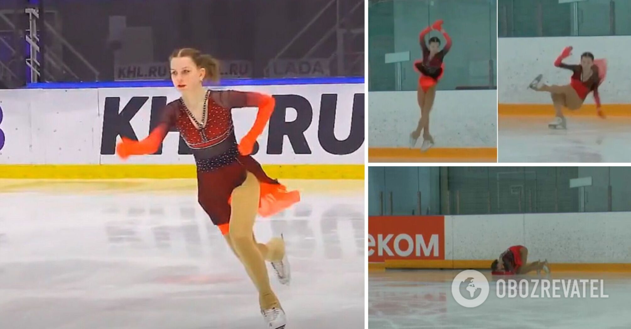 The Russian champion figure skater landed face first on the ice during her performance. Video.