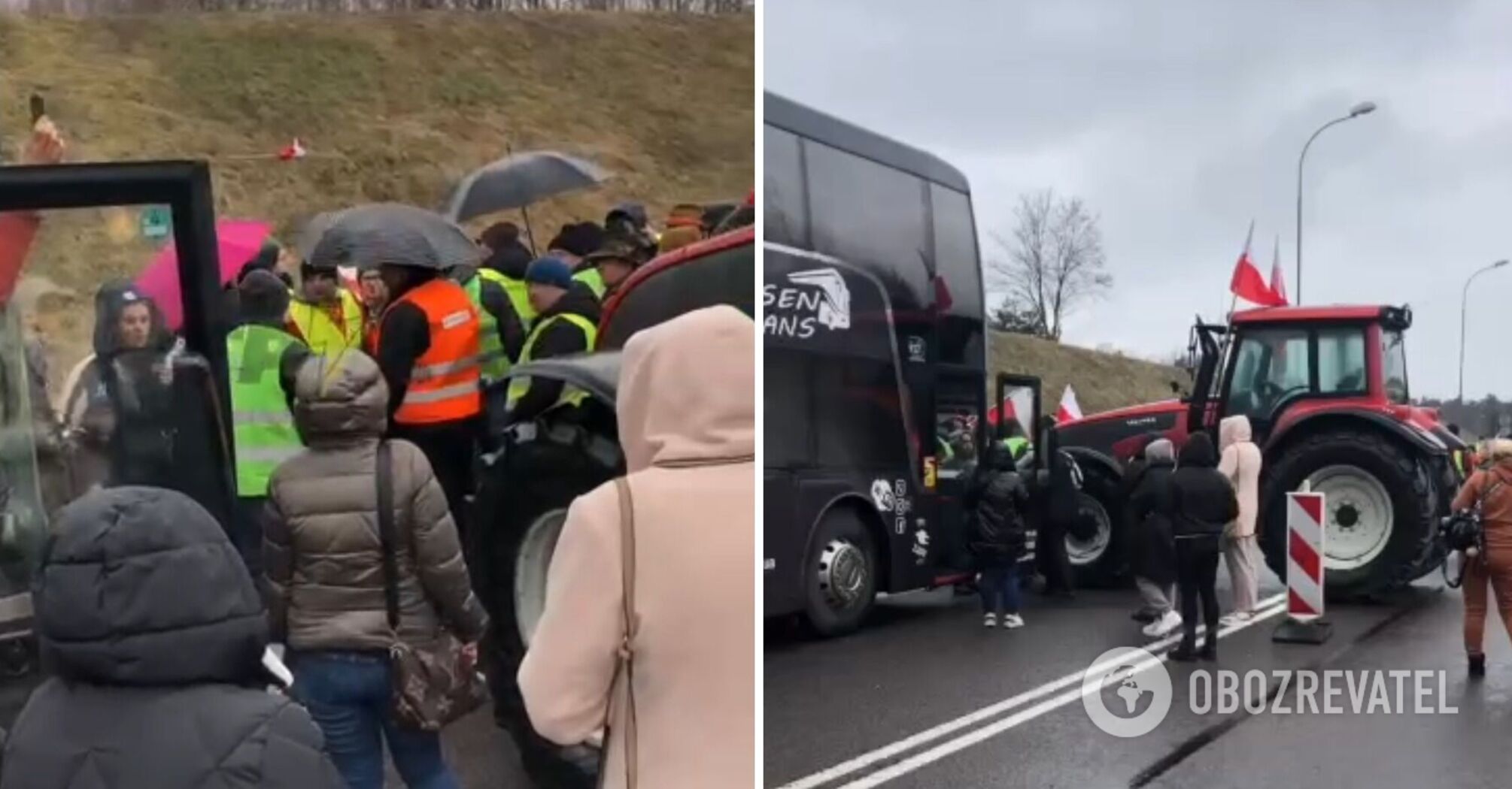 A passenger bus stopped at the border