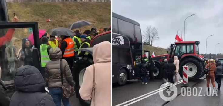 A passenger bus stopped at the border