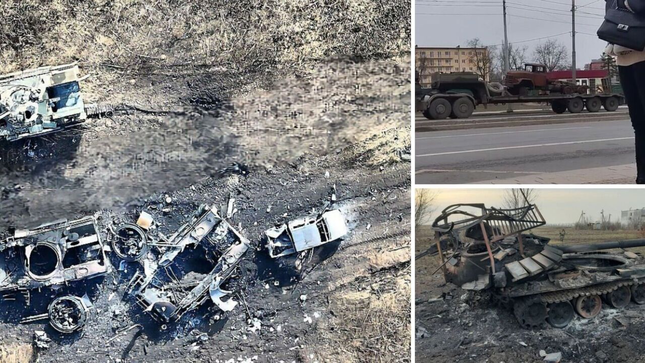 ATESH guerrillas recorded hundreds of burnt-out vehicles being transported from Avdiivka to Mariupol. Photos