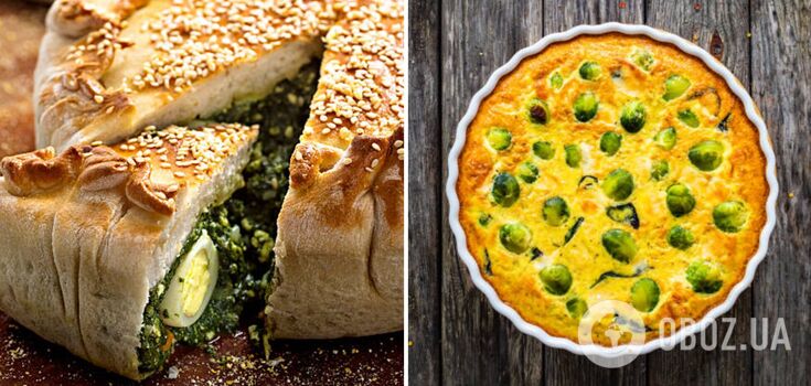 A hearty pie with eggs and green onions for a quick lunch