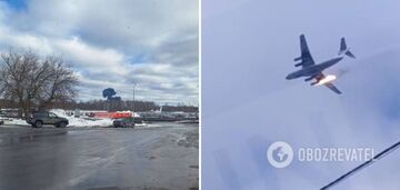 W Rosji samolot IŁ-76 zapalił się na niebie, spadł na pas lasu: uniósł się czarny dym. Zdjęcia i wideo