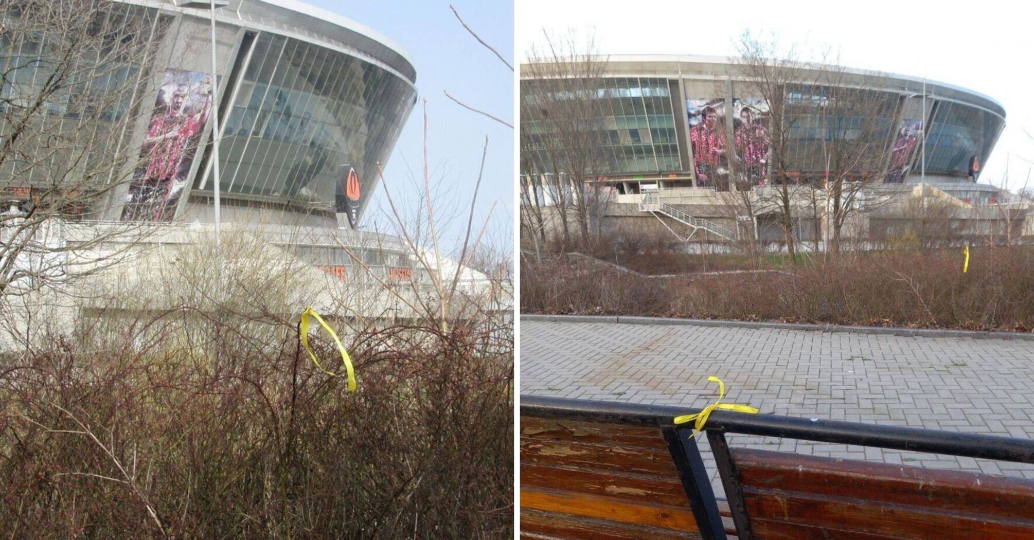 "The struggle continues": patriots placed symbols of resistance to the occupiers near the Donbass Arena in Donetsk. Photo