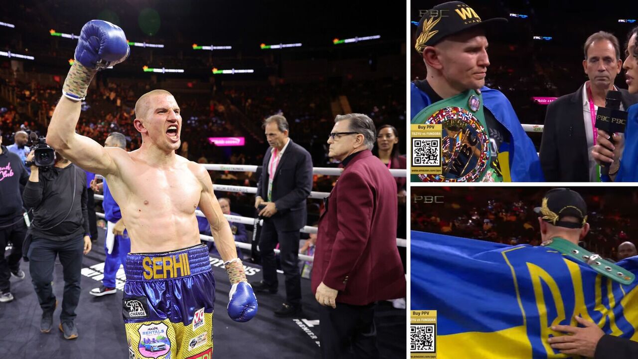 After his victory, the world boxing champion took the yellow and blue flag and said that "Ukrainians are unbreakable." The audience in the United States responded with a standing ovation. Video