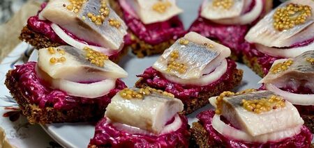 Delicious beetroot appetizer with herring