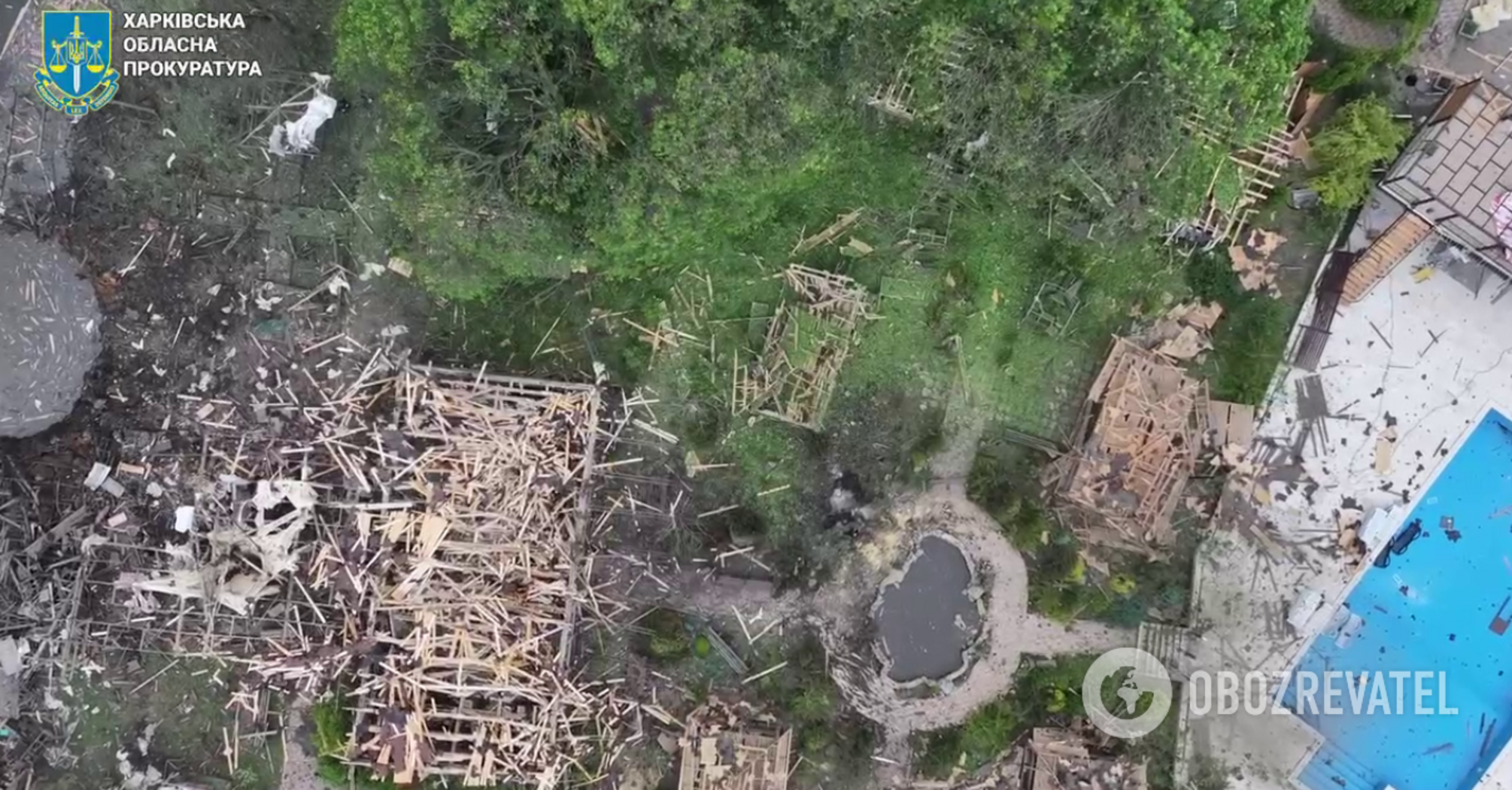 Recreation center after the Russian strike. An aerial view