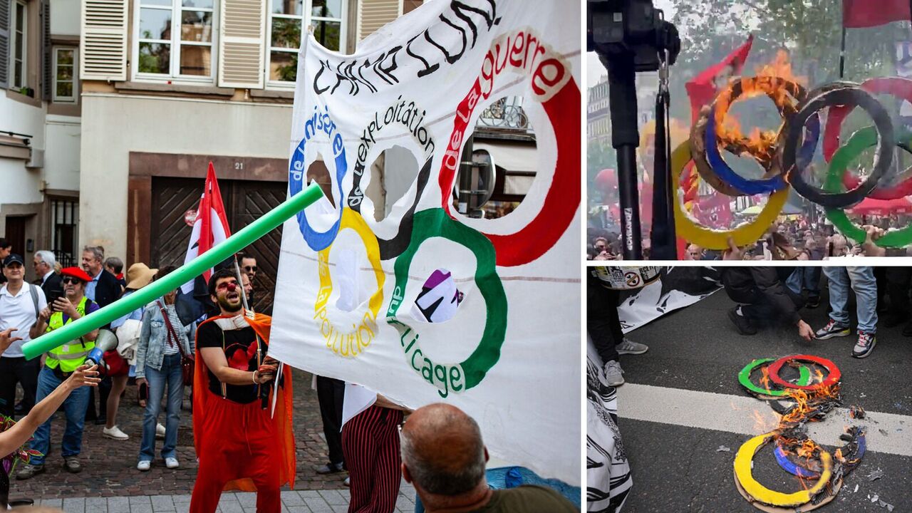 Protesters burned Olympic rings in Paris. Video