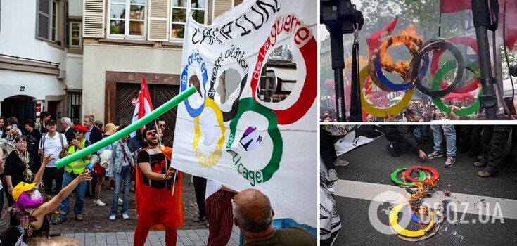 Protestujący spalili kółka olimpijskie w Paryżu. Wideo