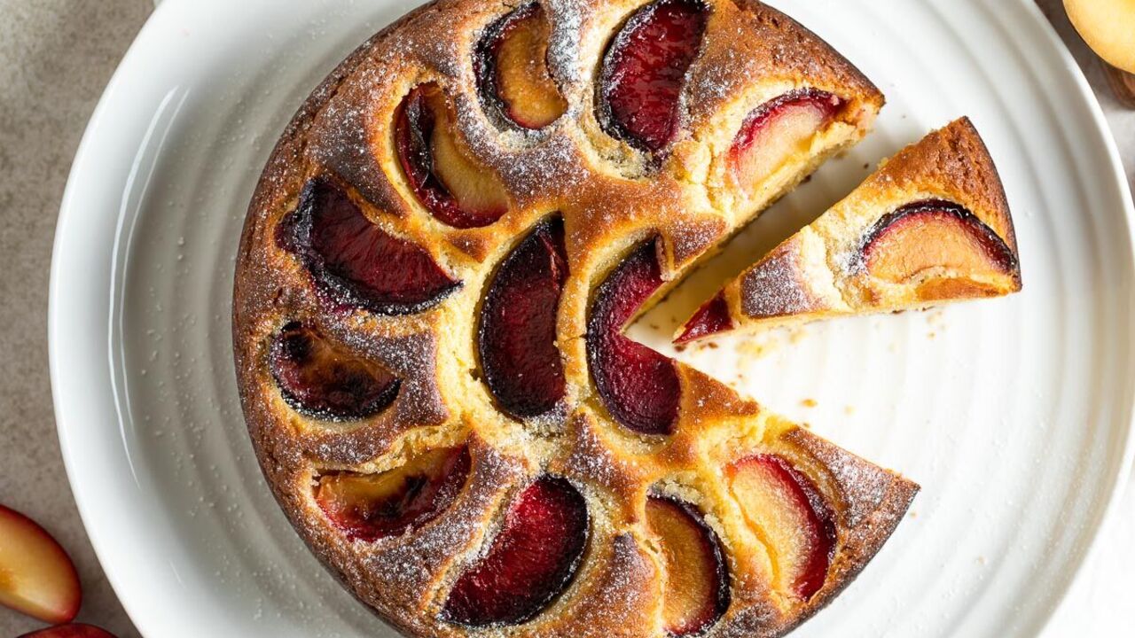 Delicious plum pie: it turns out to be very fluffy and juicy