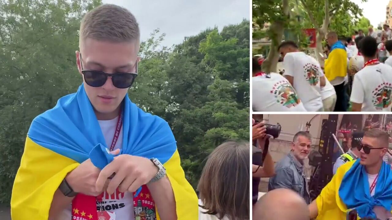 Spain's top scorer wrapped himself in a yellow and blue flag at the victory parade and shouted "Glory to Ukraine!" Video