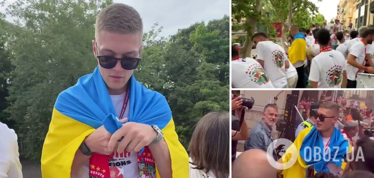 Spain's top scorer wrapped himself in a yellow and blue flag at the victory parade and shouted "Glory to Ukraine!" Video