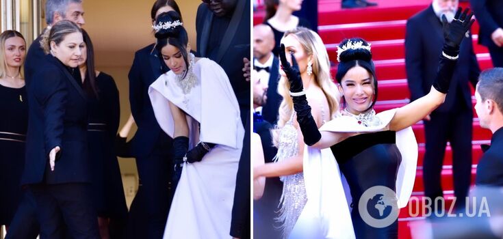 A scandal erupted on the red carpet in Cannes over a dress with the image of Jesus Christ. Photo