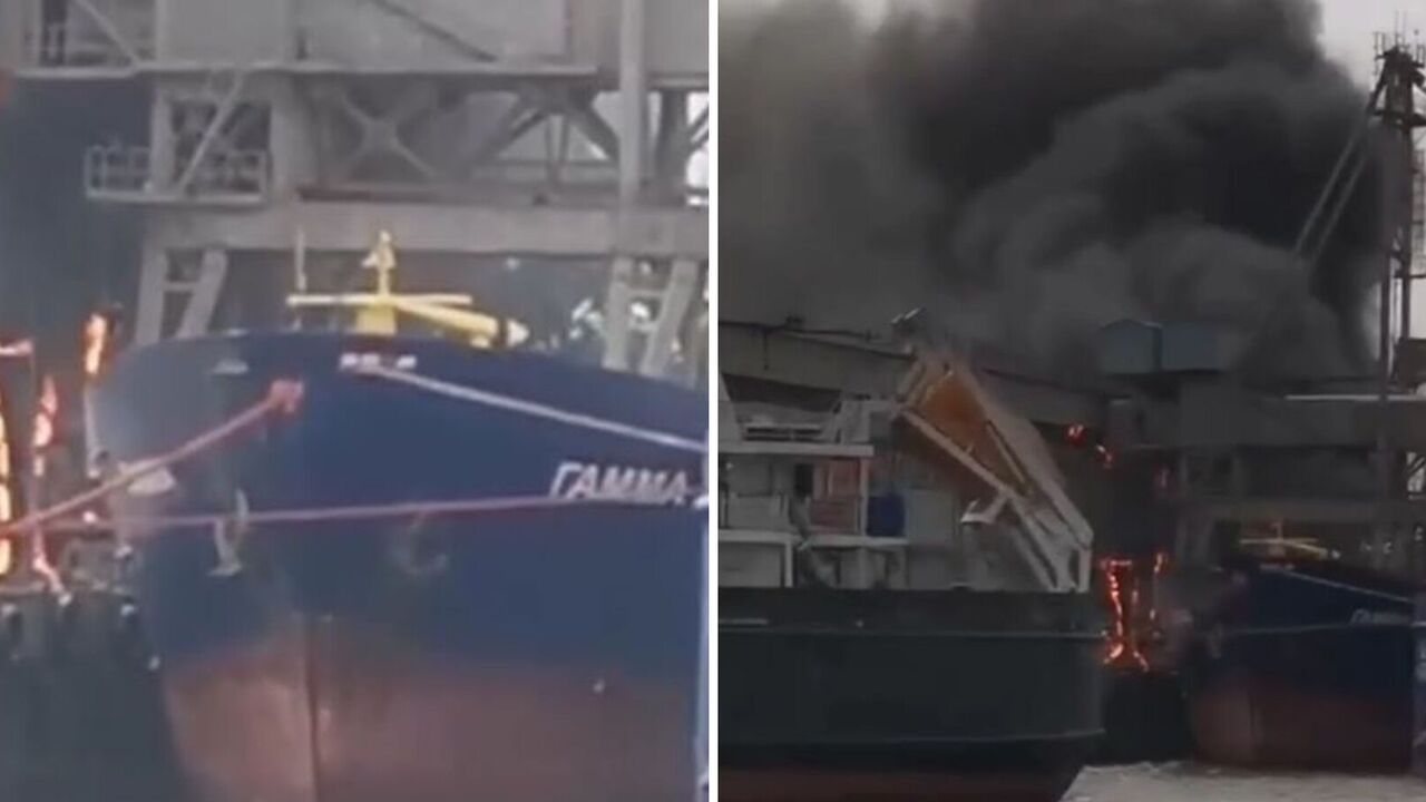 A terminal with stolen Ukrainian grain caught fire in a port in the Rostov region of Russia. Video