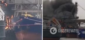 A terminal with stolen Ukrainian grain caught fire in a port in the Rostov region of Russia. Video