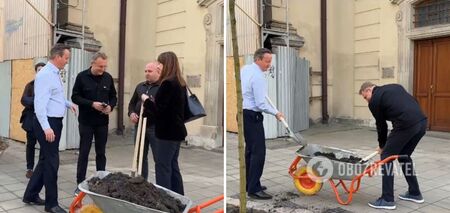 British Foreign Secretary arrives in Lviv and plants a tree in a 'landmark' place. Video