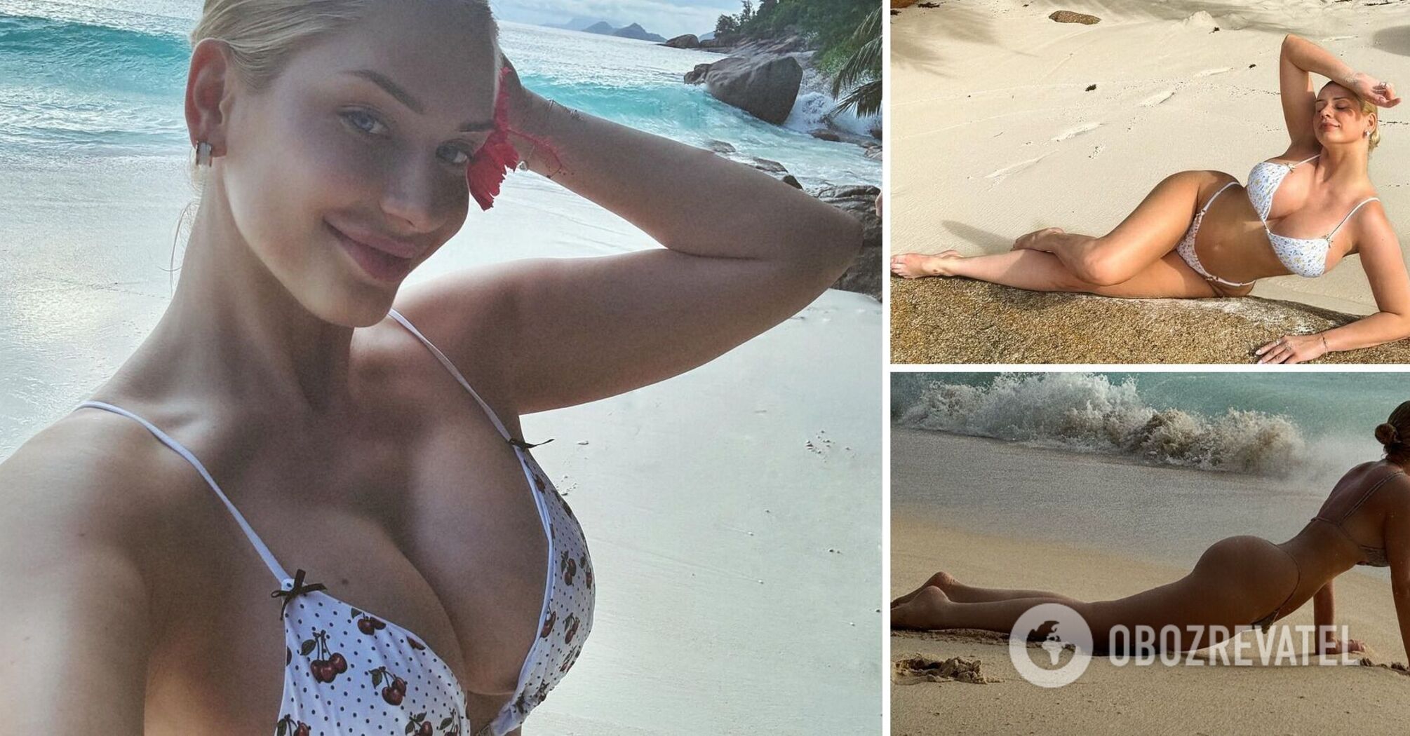 The wife of the Ukrainian national football team player stripped topless in the Seychelles and impressed with her shape. Photo